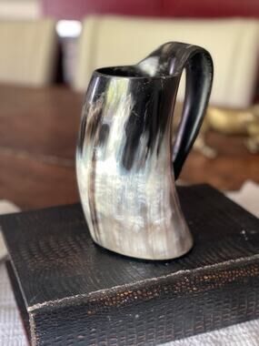 Handcrafted Ox Horn Drinking Tankard Mug Fathers Day Dad Gift Man Cave Rustic